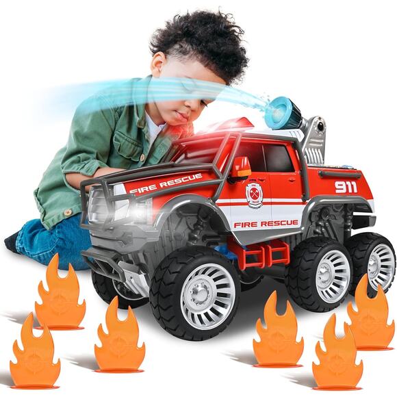 Fire Rescue Firetruck w/ Shooting Water Cannon Lights Sounds Motorized Drive - Picture 3 of 8